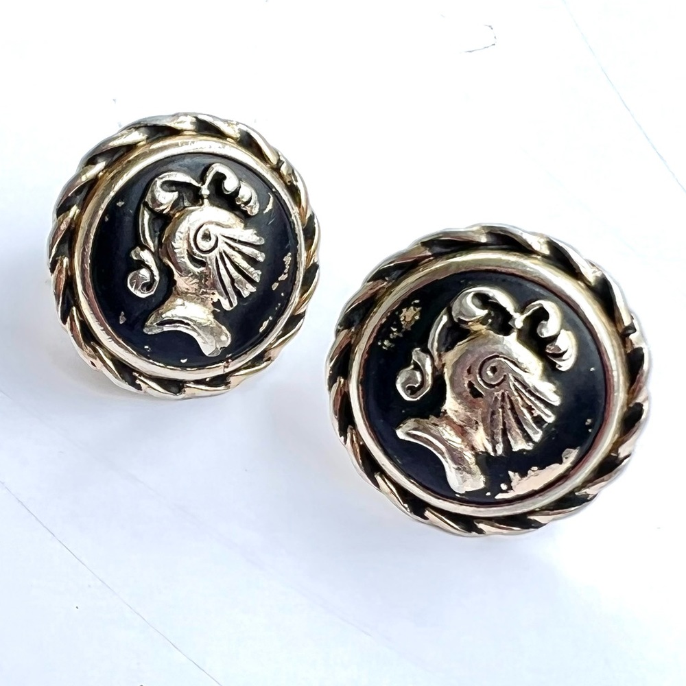 Vintage Cuff Links Knight in Shining Armor Black Silver Unisex